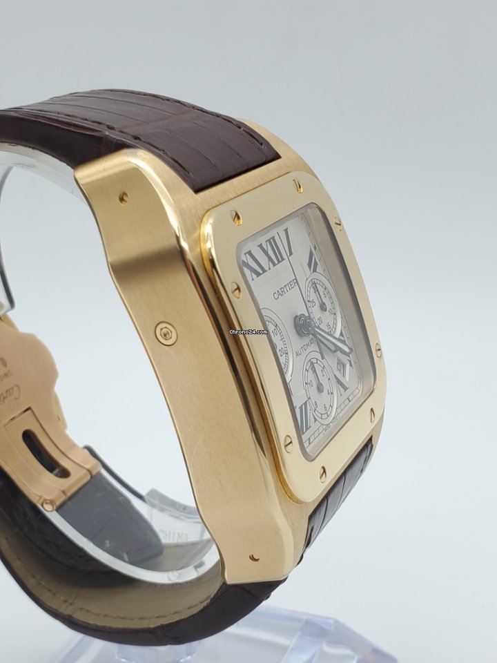 IMG_9081 Cartier Santos 100 Mens watch Unisex Automatic Rose gold W20131Y1 Replica 4