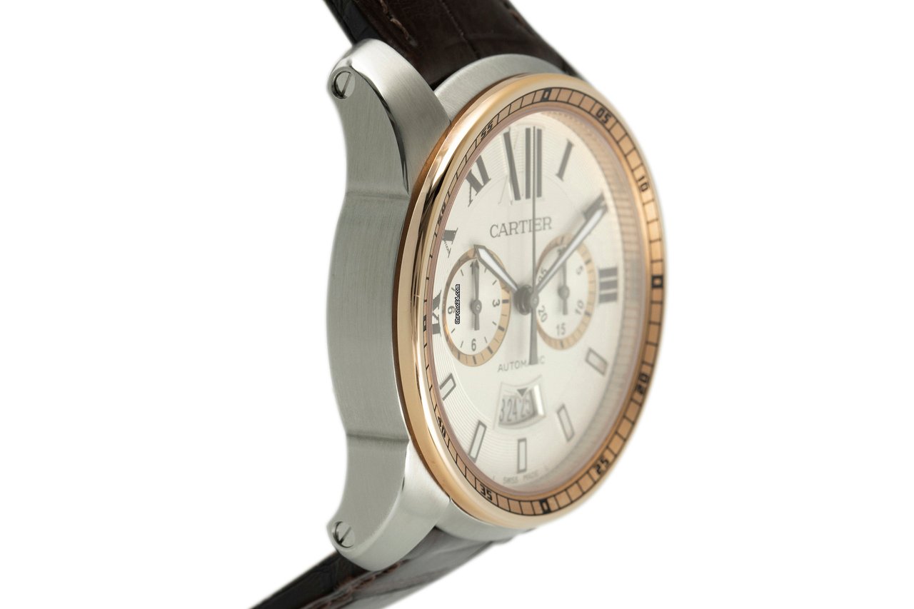 IMG_9081 Cartier Calibre de Cartier Chronograph Mens watch Unisex Automatic Gold Steel W7100043 Replica 4