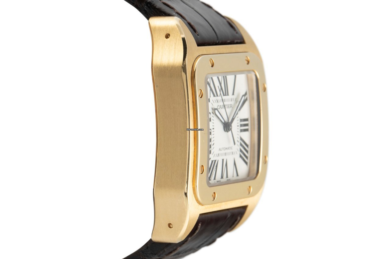 IMG_9081 Cartier Santos 100 Mens watch Unisex Automatic Yellow gold 2880 Replica 4