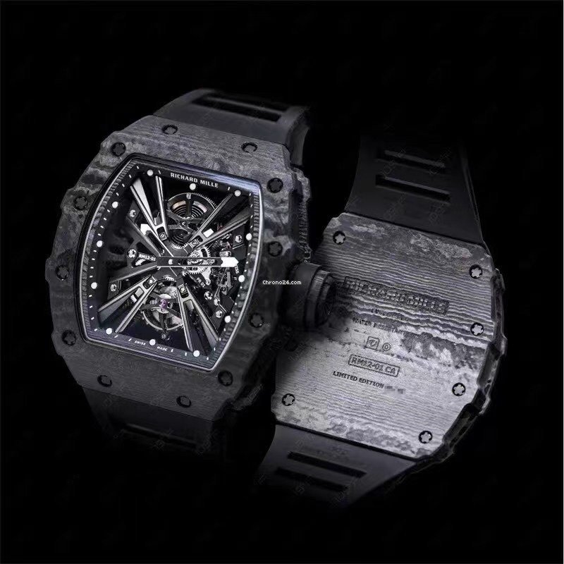 IMG_9081 Richard Mille Mens watch Unisex Automatic Carbon Richard Mille Tourbillon Black Quartz Tpt RM 12-01 Replica 4