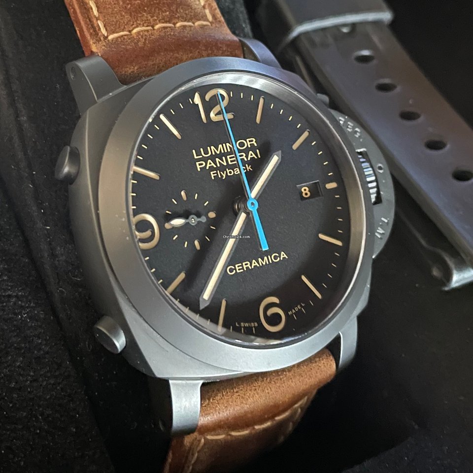 IMG_9081 Panerai Luminor 1950 3 Days Chrono Flyback Mens watch Unisex Automatic Ceramic PAM 00580 Replica 4