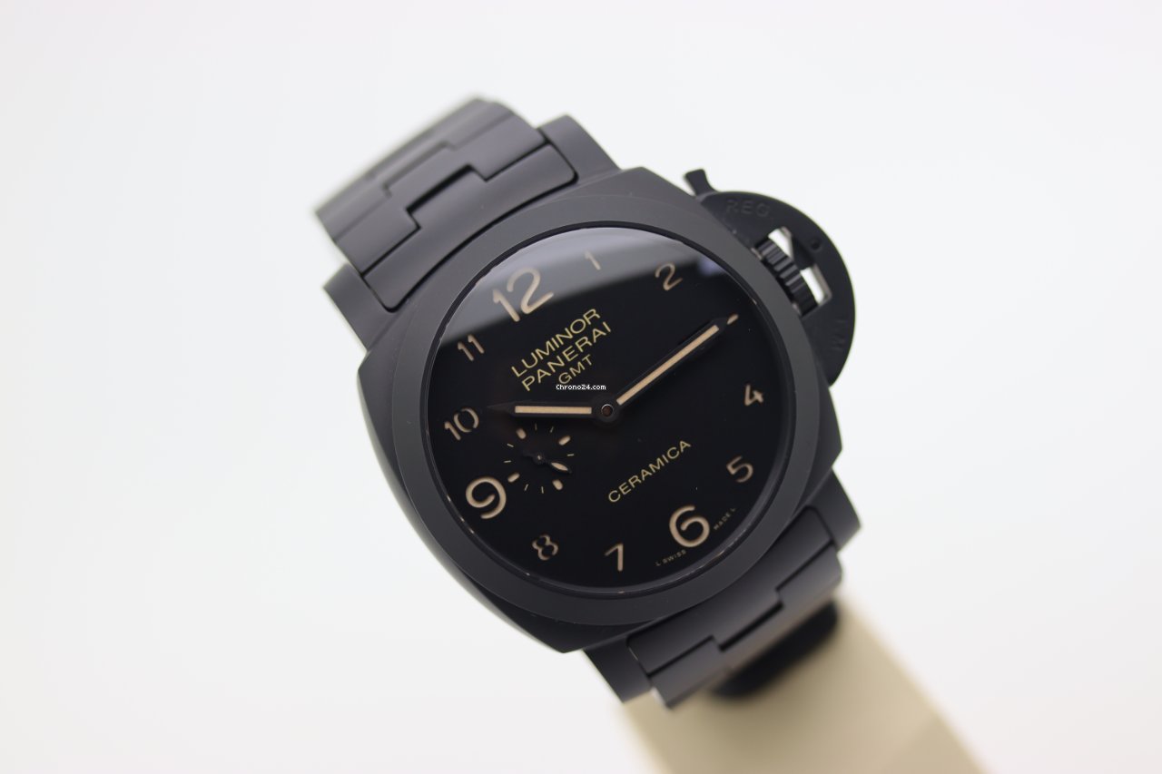 IMG_9081 Panerai Luminor 1950 3 Days GMT Automatic Mens watch Unisex Automatic Ceramic PAM 00438 Replica 4