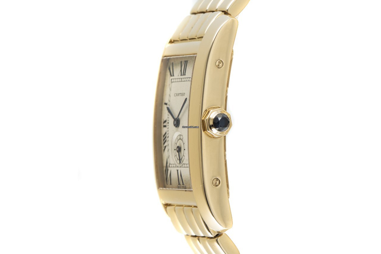Cartier Tank Americaine Mens watch Unisex Quartz Yellow gold 1716 Replica 4