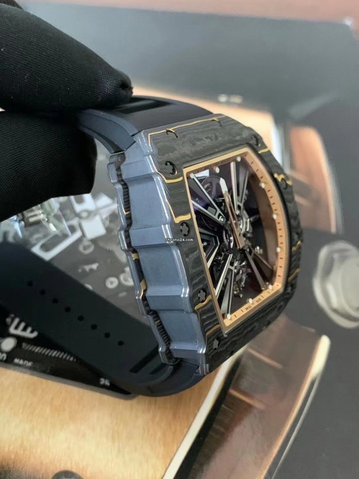 Richard Mille Mens watch Unisex Automatic Carbon Richard Mille RM 12-01 Tourbillon Gold Quartz Tpt Replica 4