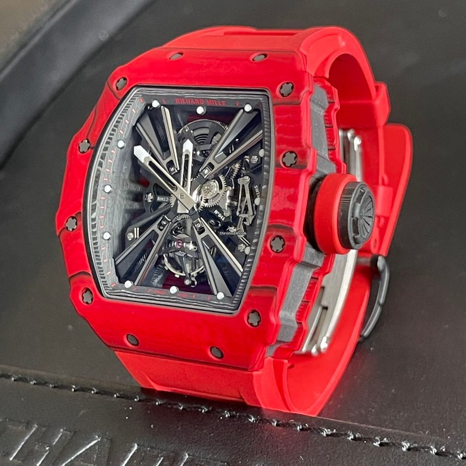 Richard Mille Mens watch Unisex Automatic Carbon Richard Mille RM 12-01 Tourbillon Red Quartz Tpt Replica 4