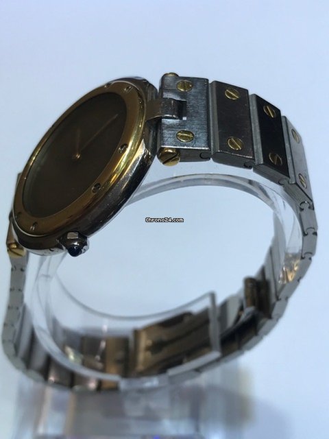 IMG_9081 Cartier Santos Mens watch Unisex Quartz Gold Steel AC 14,90g or 0.750 2.80gr Replica 4