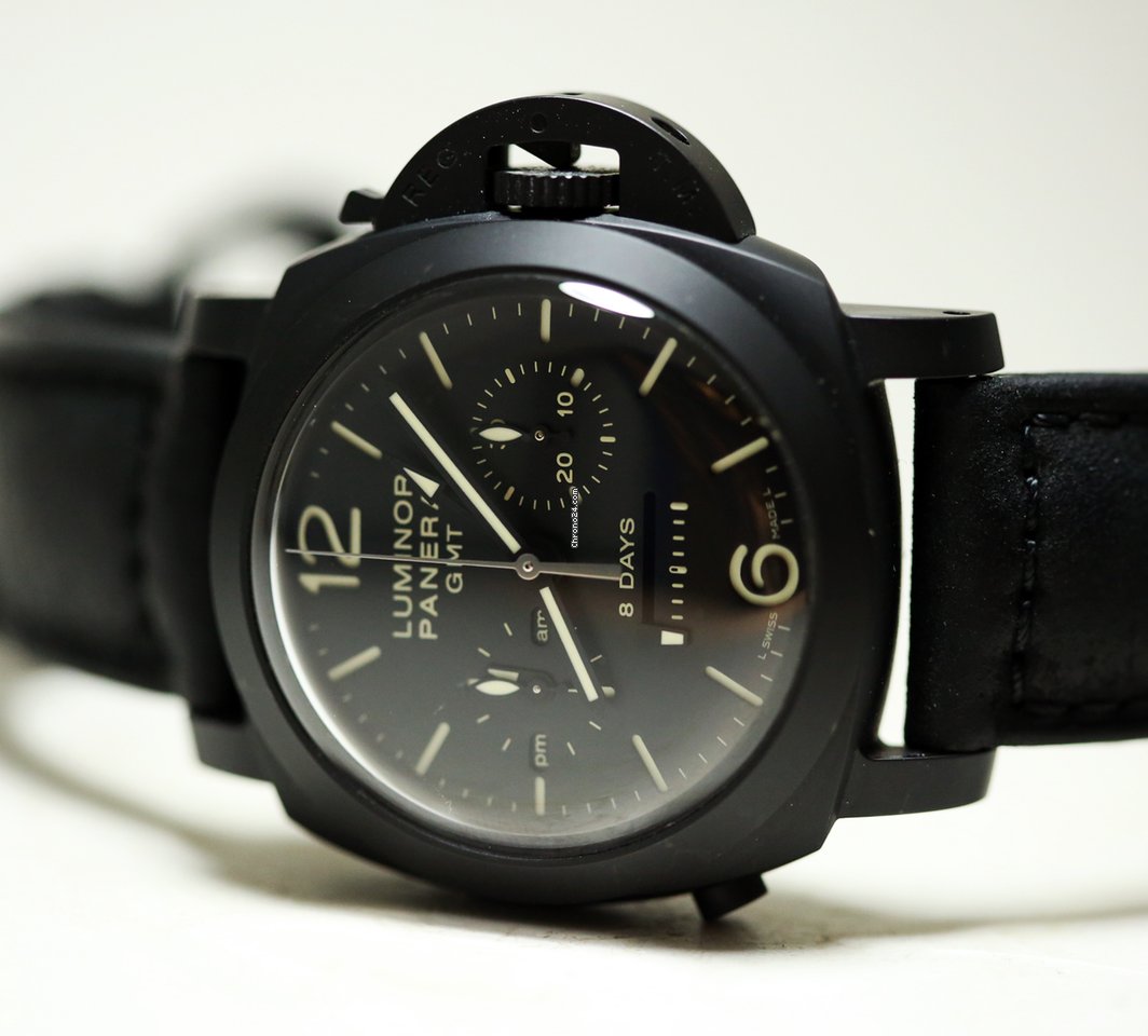 IMG_9081 Panerai Luminor 1950 8 Days Chrono Monopulsante GMT Mens watch Unisex Manual winding Ceramic PAM 00317 Replica 4