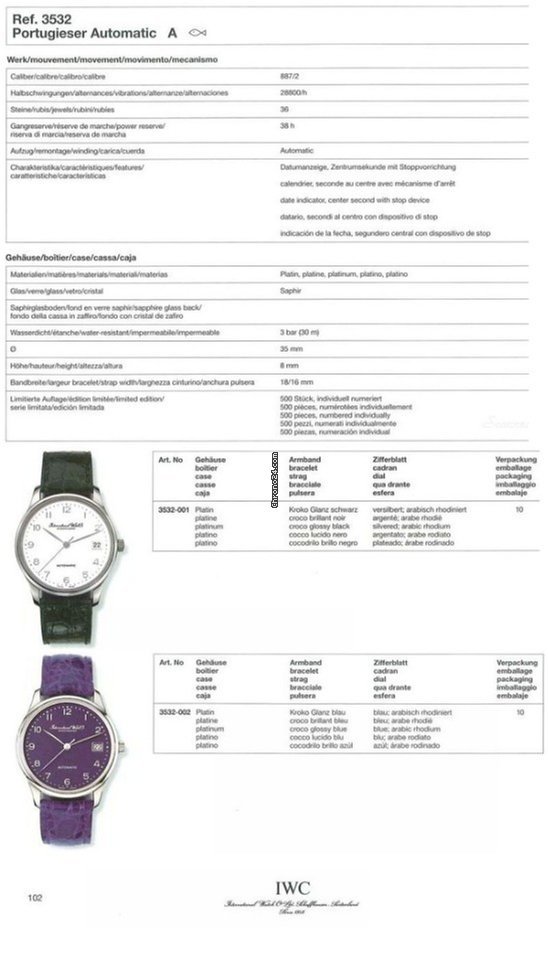 IWC Mens watch Unisex Automatic Platinum 3232-01 Replica 4