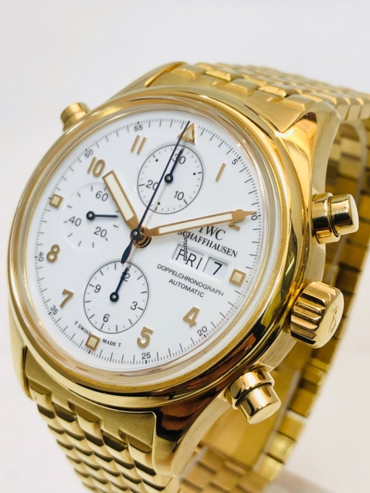 IWC Pilot Double Chronograph Mens watch Unisex Automatic Yellow gold IW3713 Replica 5