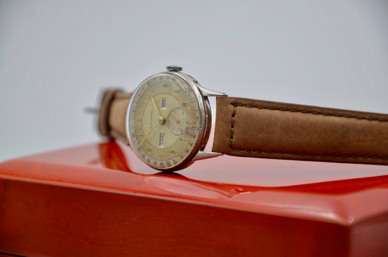 IMG_9081 Movado Mens watch Unisex Manual winding Steel Movado triple calendar vintage Replica 5