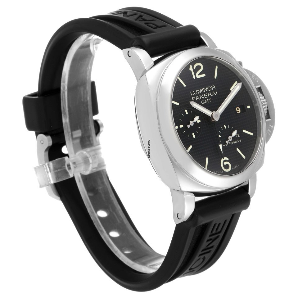 IMG_9081 Panerai Luminor 1950 3 Days GMT Power Reserve Automatic Mens watch Unisex Automatic Steel PAM00537 Replica 5