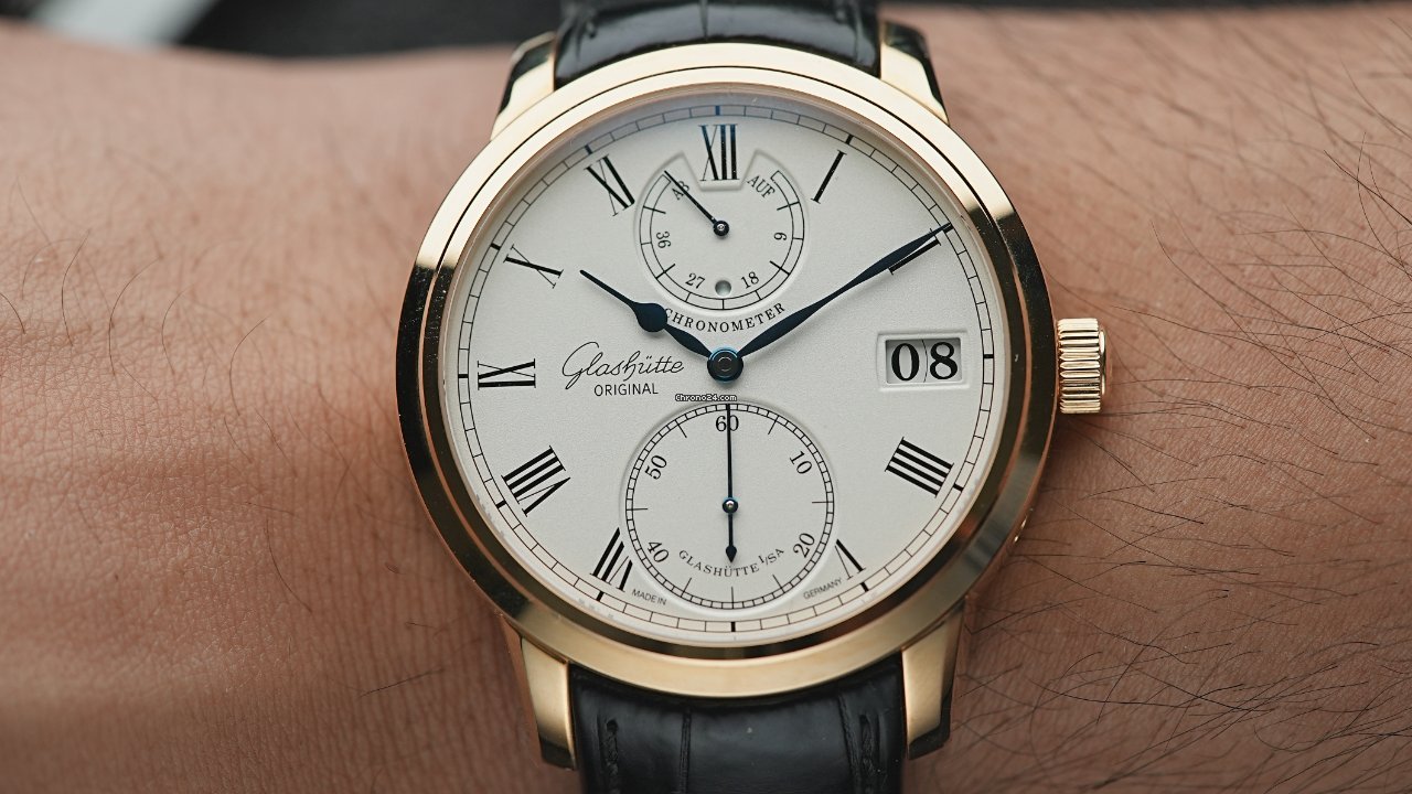 IMG_9081 Glashutte Original Senator Chronometer Mens watch Unisex Manual winding Rose gold 58-01-01-01-04 Replica 5