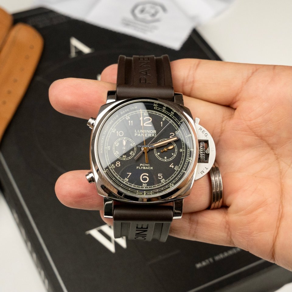 IMG_9081 Panerai Luminor 1950 3 Days Chrono Flyback Mens watch Unisex Automatic Steel PAM 00653 Replica 5