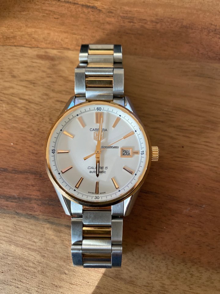 TAG Heuer Carrera Calibre 5 Mens watch Unisex Automatic Gold Steel war215d.bd0784 Replica 5
