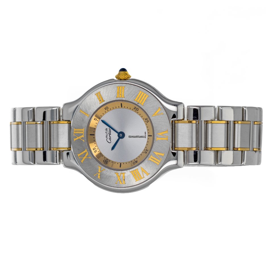 IMG_9081 Cartier 21 Must de Cartier Womens watch Quartz Gold Steel W10072R6 1330 Replica 5