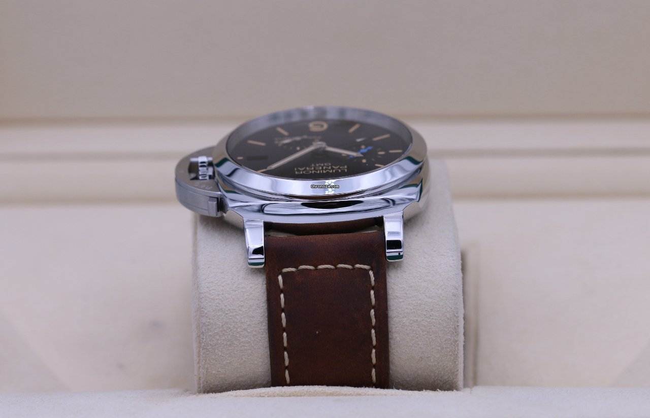 IMG_9081 Panerai Luminor 1950 3 Days GMT Power Reserve Automatic Mens watch Unisex Automatic Steel PAM 01537 Replica 5