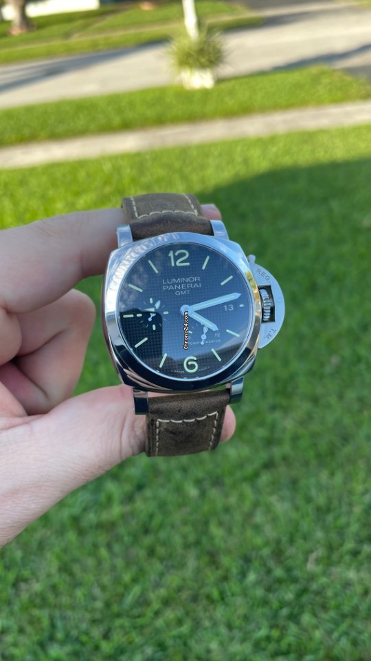 IMG_9081 Panerai Luminor 1950 3 Days GMT Power Reserve Automatic Mens watch Unisex Automatic Steel PAM 00537 Replica 5