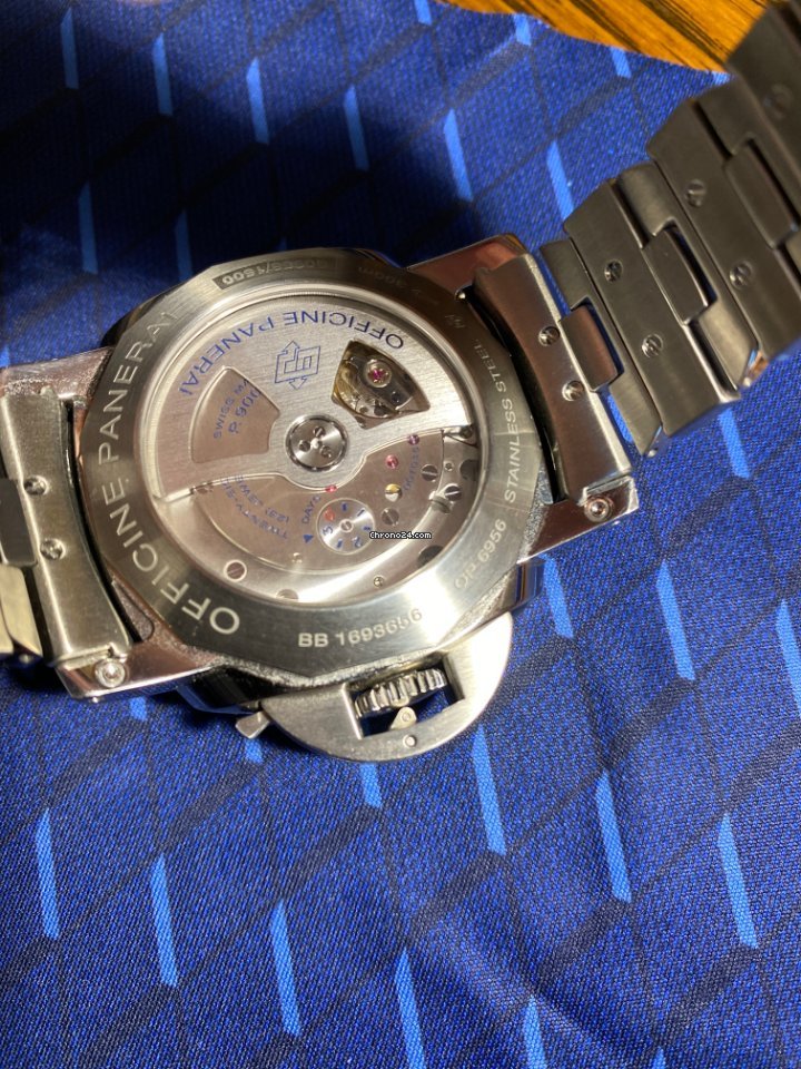 IMG_9081 Panerai Luminor 1950 3 Days GMT Automatic Mens watch Unisex Automatic Steel PAM 00531 Replica 5