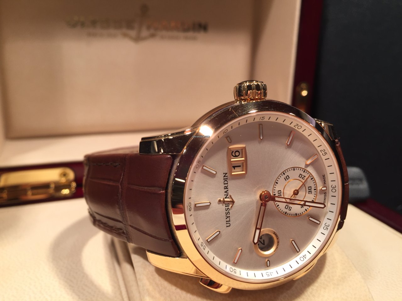 IMG_9081 Ulysse Nardin Dual Time Mens watch Unisex Automatic Rose gold 3346-126 Replica 5