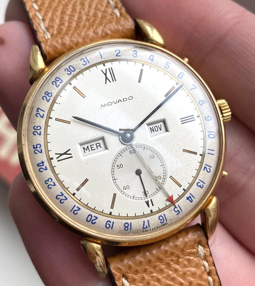 IMG_9081 Movado Mens watch Unisex Manual winding Yellow gold Movado Triple Calendar Replica 6