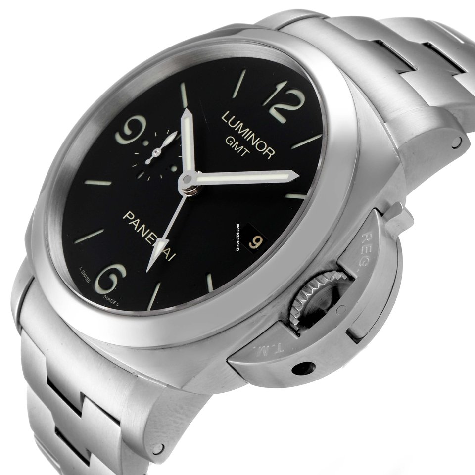 IMG_9081 Panerai Luminor 1950 3 Days GMT Automatic Mens watch Unisex Automatic Steel PAM00329 Replica 6