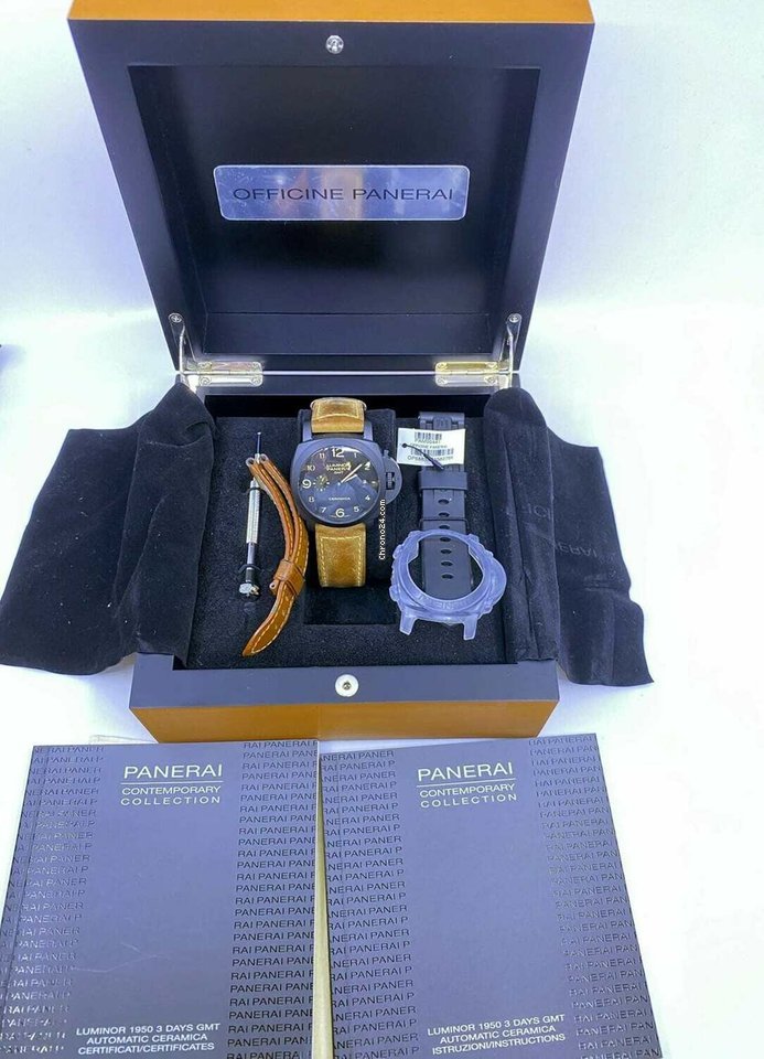 IMG_9081 Panerai Luminor 1950 3 Days GMT Automatic Mens watch Unisex Automatic Ceramic GMT PAM00441 Replica 6