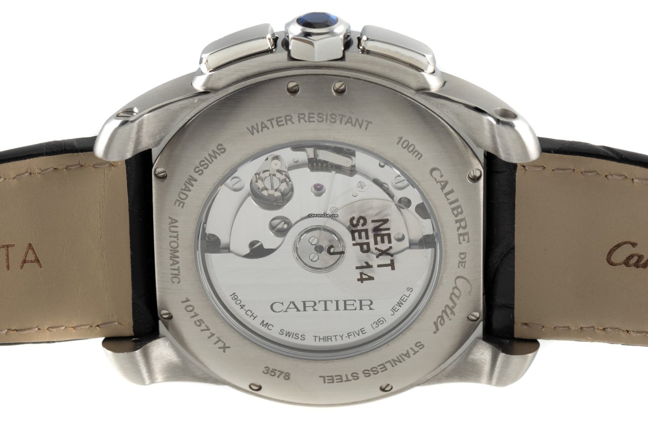 IMG_9081 Cartier Calibre de Cartier Chronograph Mens watch Unisex Automatic Steel W7100046 Replica 6
