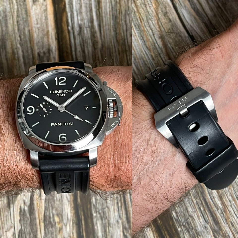 IMG_9081 Panerai Luminor 1950 3 Days GMT Automatic Mens watch Unisex Automatic Steel PAM 00320 Replica 6