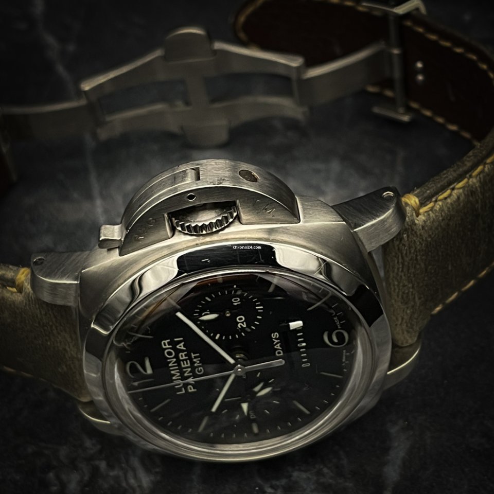 IMG_9081 Panerai Luminor 1950 8 Days Chrono Monopulsante GMT Mens watch Unisex Manual winding Steel PAM 00275 Replica 6