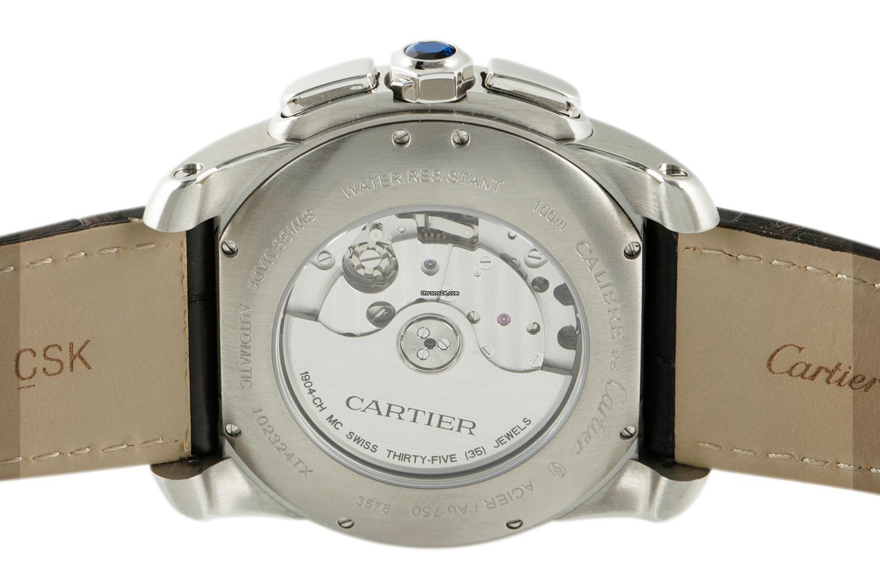 IMG_9081 Cartier Calibre de Cartier Chronograph Mens watch Unisex Automatic Gold Steel W7100043 Replica 6