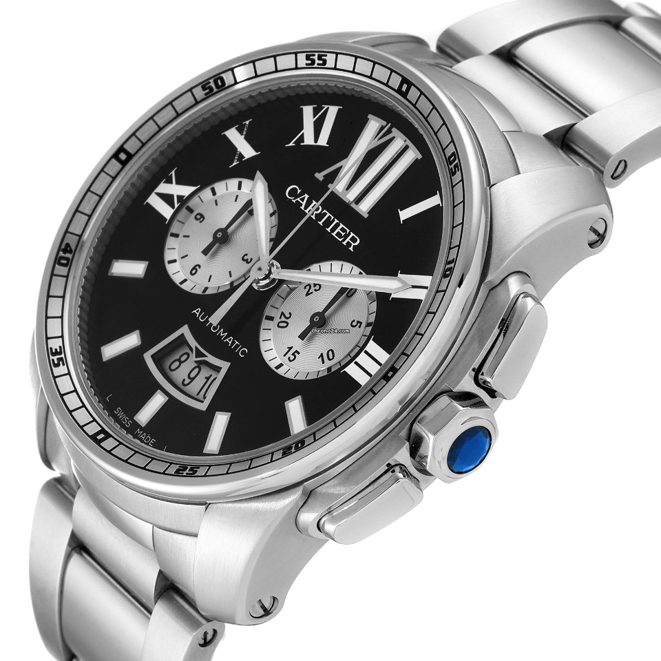 IMG_9081 Cartier Calibre de Cartier Chronograph Mens watch Unisex Automatic Steel W7100061 Replica 6
