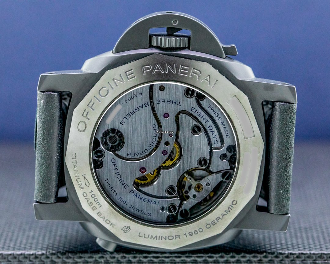 IMG_9081 Panerai Luminor 1950 8 Days Chrono Monopulsante GMT Mens watch Unisex Manual winding Ceramic PAM00317 Replica 6