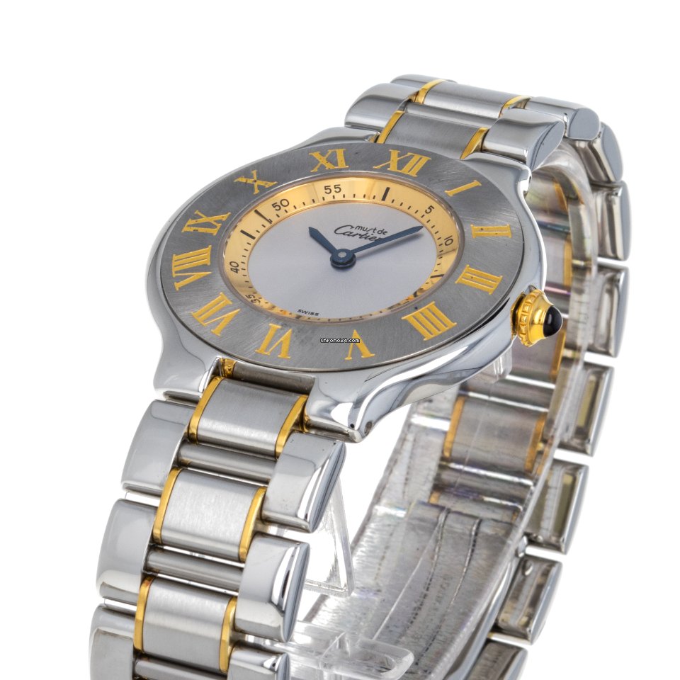 IMG_9081 Cartier 21 Must de Cartier Womens watch Quartz Gold Steel W10072R6 1330 Replica 6