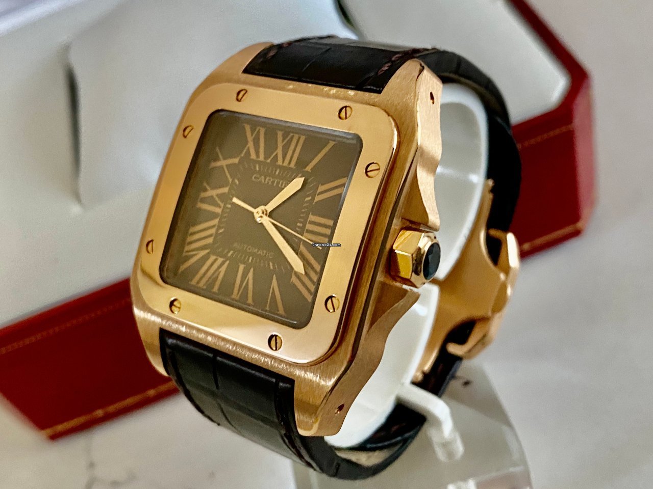 Cartier Santos 100 Mens watch Unisex Automatic Rose gold 2792 Replica 6