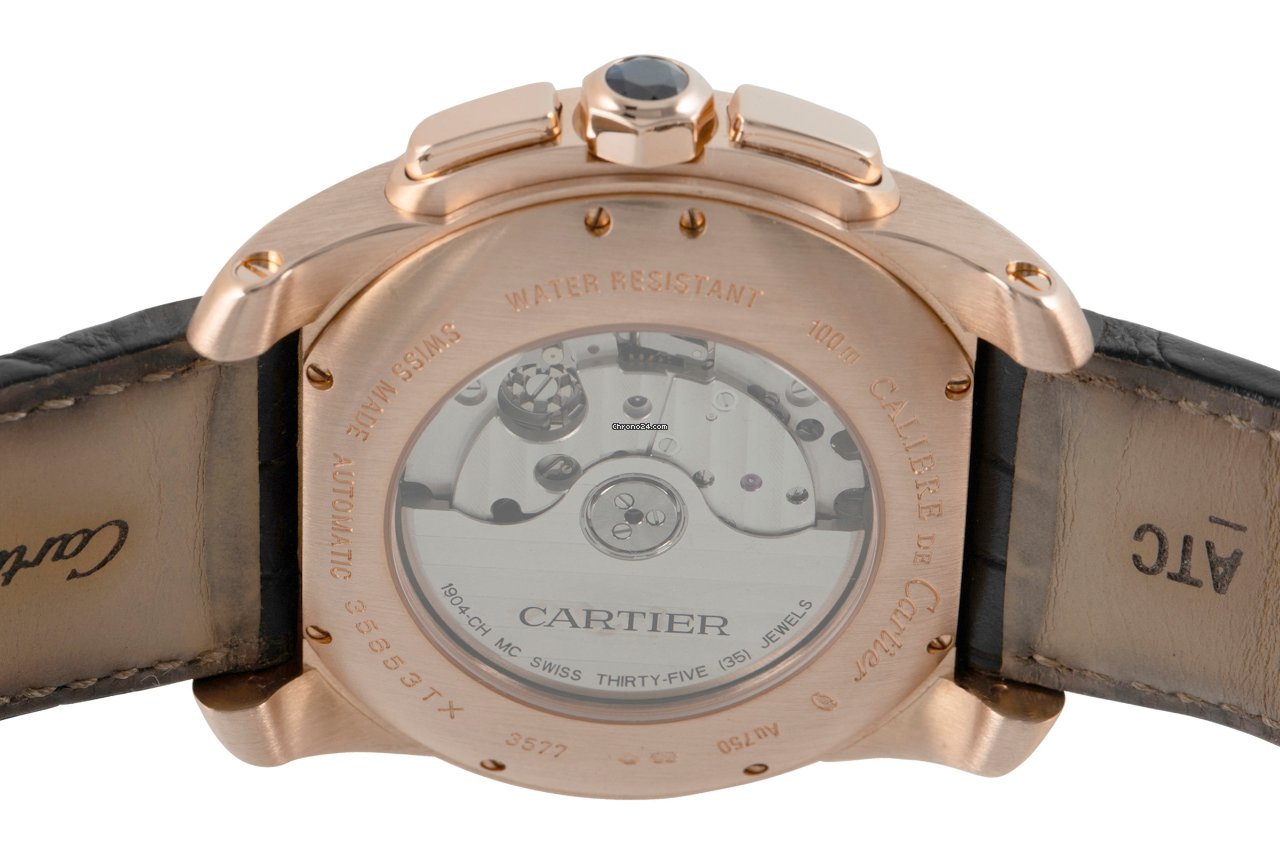 IMG_9081 Cartier Calibre de Cartier Chronograph Mens watch Unisex Automatic Red gold W7100044 Replica 6