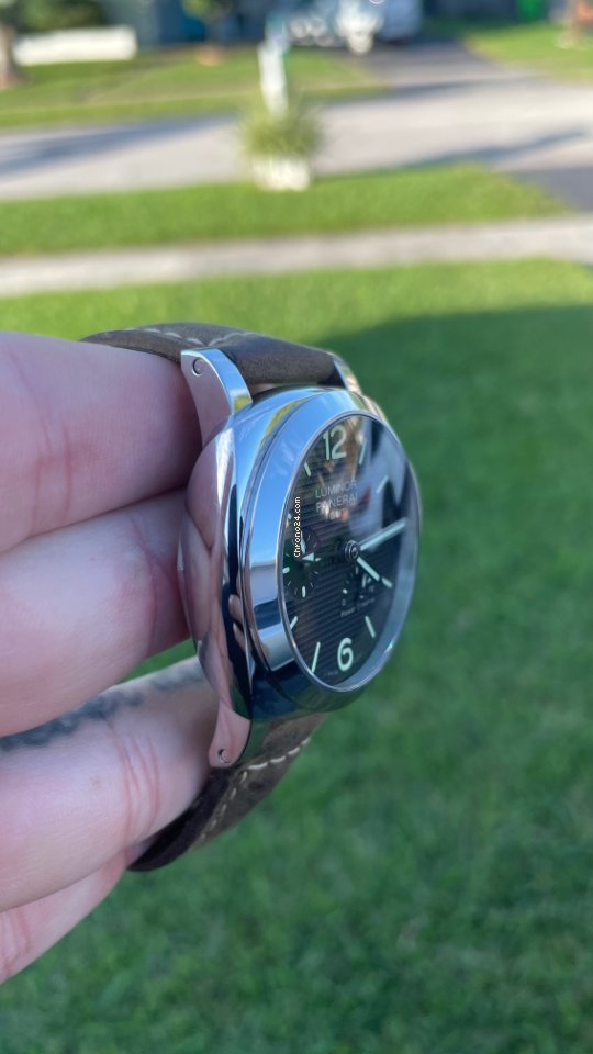 IMG_9081 Panerai Luminor 1950 3 Days GMT Power Reserve Automatic Mens watch Unisex Automatic Steel PAM 00537 Replica 6