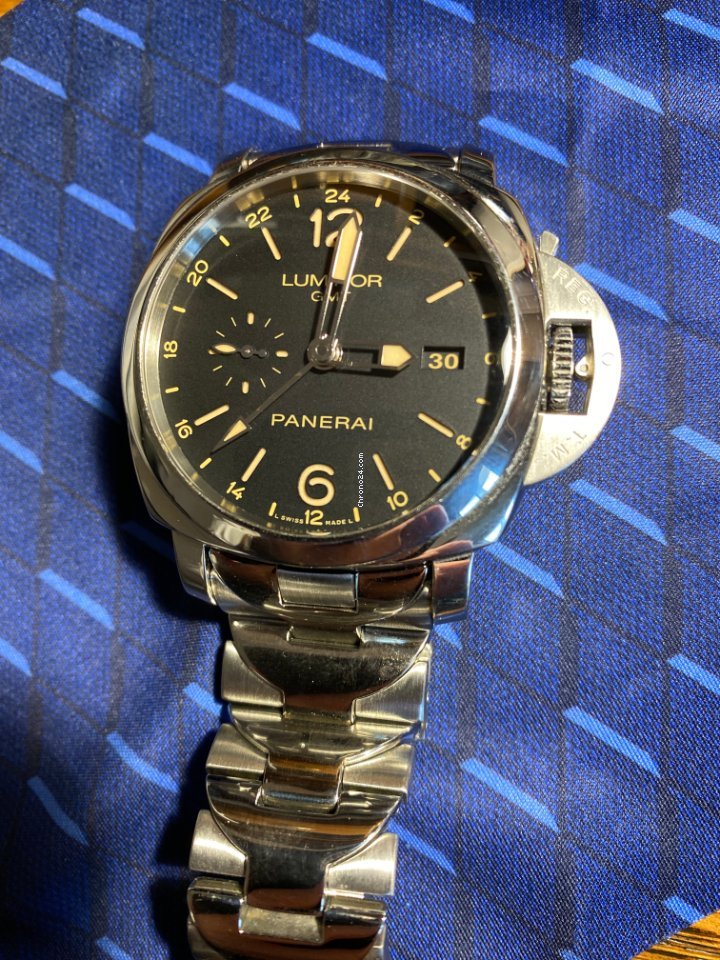 IMG_9081 Panerai Luminor 1950 3 Days GMT Automatic Mens watch Unisex Automatic Steel PAM 00531 Replica 6