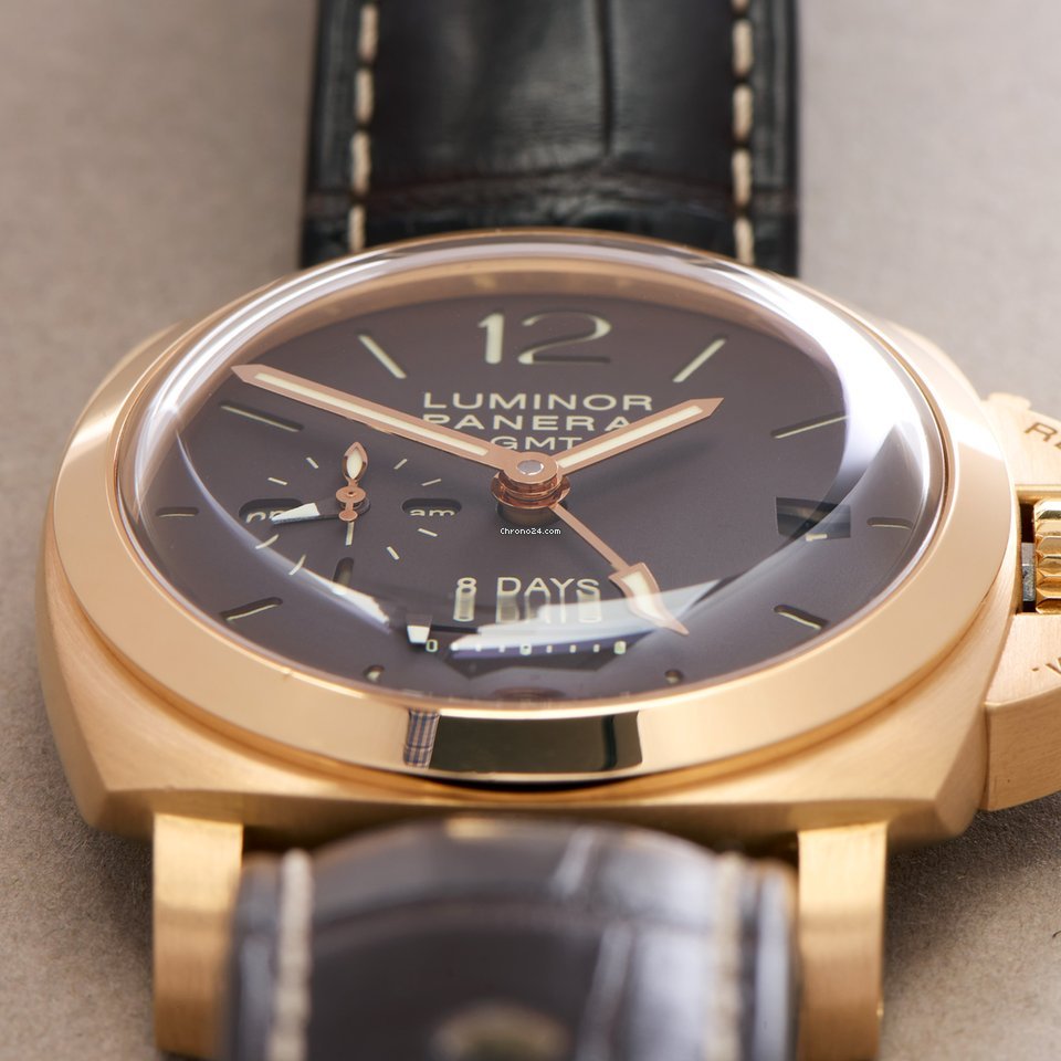 IMG_9081 Panerai Luminor 1950 8 Days GMT Mens watch Unisex Manual winding Rose gold PAM00576 Replica 6