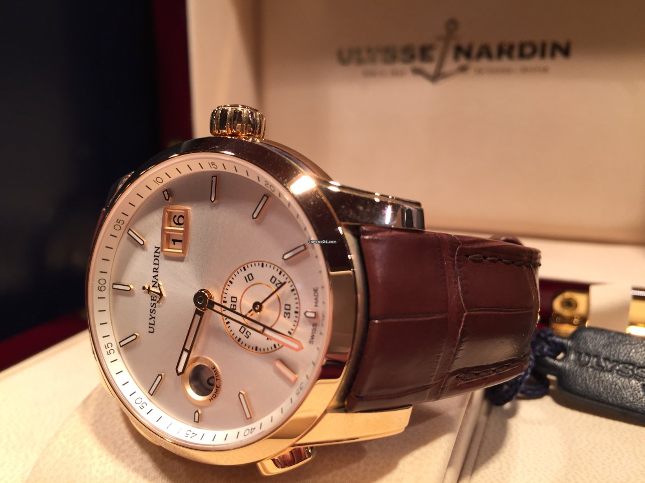 IMG_9081 Ulysse Nardin Dual Time Mens watch Unisex Automatic Rose gold 3346-126 Replica 6