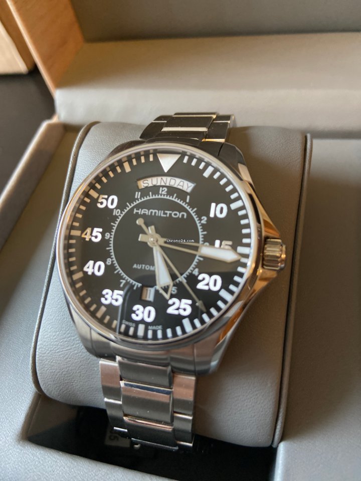 IMG_9081 Hamilton Khaki Pilot Day Date Mens watch Unisex Automatic Steel H64615135 Replica 7
