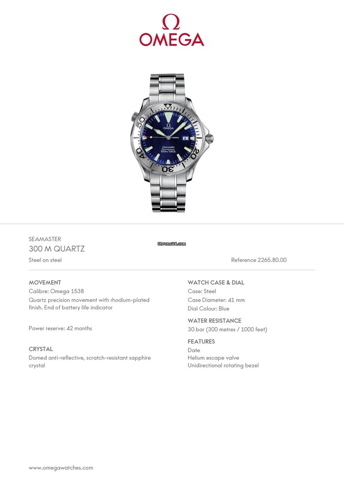 Omega Seamaster Mens watch Unisex Quartz Steel 2265.80 Replica 7
