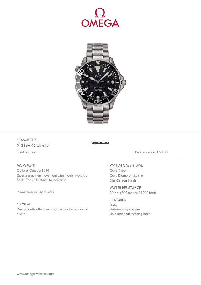 Omega Seamaster Mens watch Unisex Quartz Steel 2264.50 Replica 7
