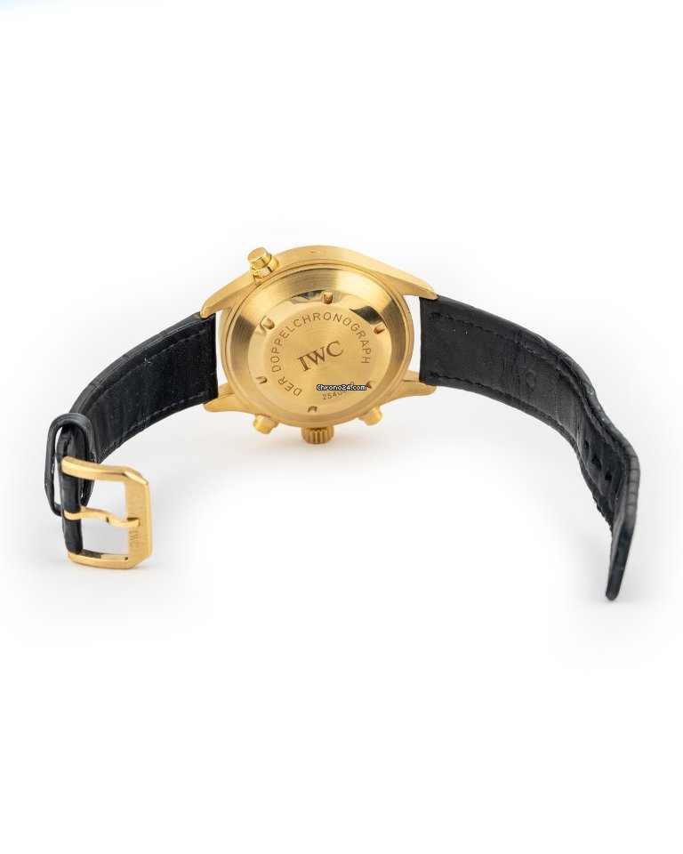 IMG_9081 IWC Pilot Double Chronograph Mens watch Unisex Automatic Yellow gold IW3711 Replica 7