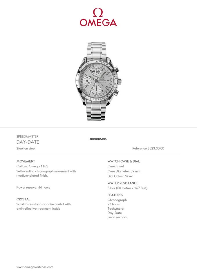 Omega Speedmaster Day Date Mens watch Unisex Automatic Steel 3523.30 Replica 7