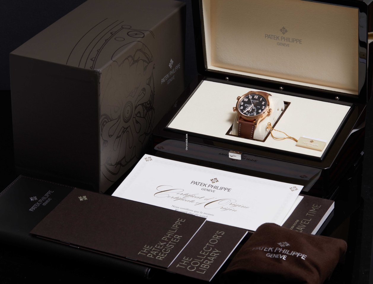IMG_9081 Patek Philippe Travel Time Mens watch Unisex Automatic Rose gold 5524R-001 Replica 7