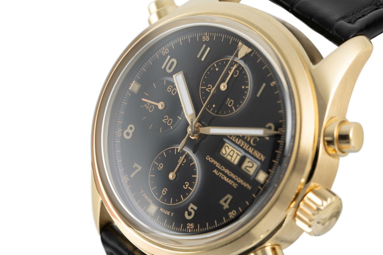 IMG_9081 IWC Pilot Double Chronograph Mens watch Unisex Automatic Yellow gold 3711 Replica 7