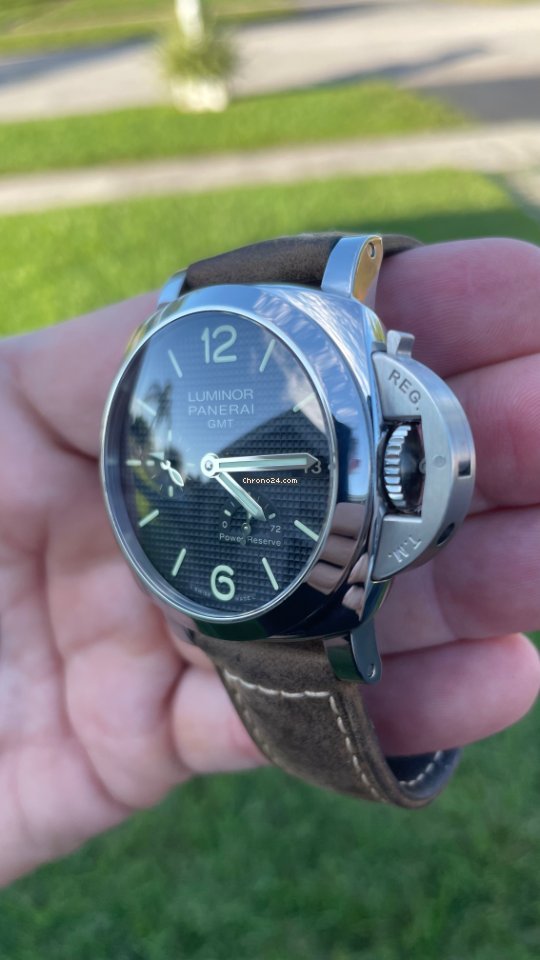 IMG_9081 Panerai Luminor 1950 3 Days GMT Power Reserve Automatic Mens watch Unisex Automatic Steel PAM 00537 Replica 7