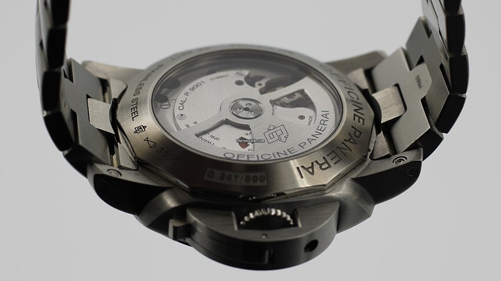 IMG_9081 Panerai Luminor 1950 3 Days GMT Automatic Mens watch Unisex Automatic Steel PAM 00329 Replica 7