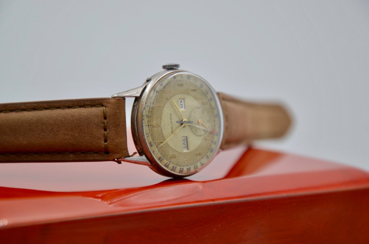 IMG_9081 Movado Mens watch Unisex Manual winding Steel Movado triple calendar vintage Replica 8