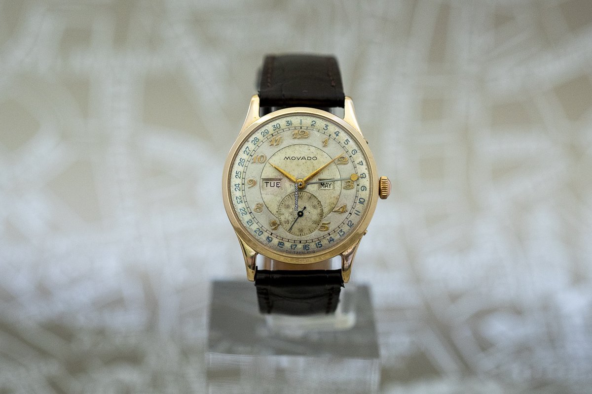 IMG_9081 Movado Mens watch Unisex Manual winding Yellow gold Movado Calendograph Replica 8